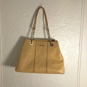 Authentic Calvin Klein Leather Beige Gold Handbag
